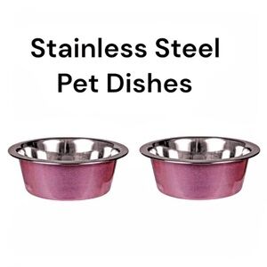NWT 2 Non-Slip Pink Dog Bowls 6" Stainless Steel Pet Food Dish Rubber Base 27oz